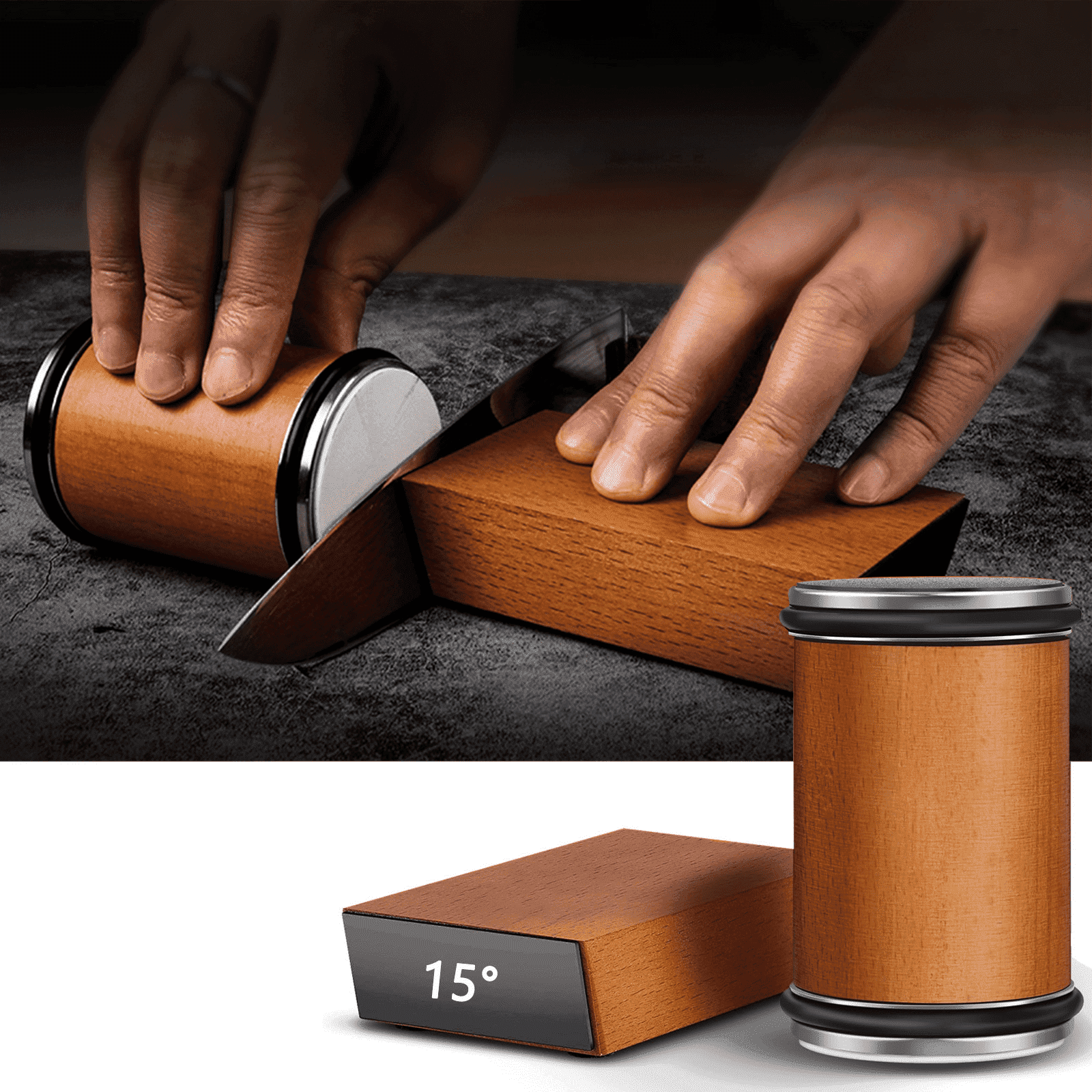 Rolling Knife Sharpener – 15° & 20° Precision Angle Sharpening System with Magnetic Guide for Professional Results