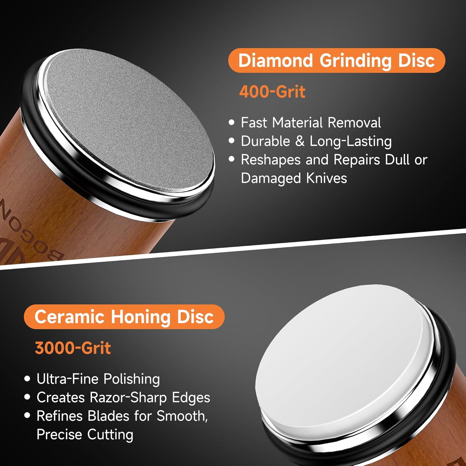 Rolling Knife Sharpener, Diamond & Ceramic Disc, 15° 20° Magnetic Angle, Fast Safe for Any Hardness, Sharpening Kit Kitchen Pocket Knives, Razor-Sharp Edge, Leather Strop, Classic - Image 3