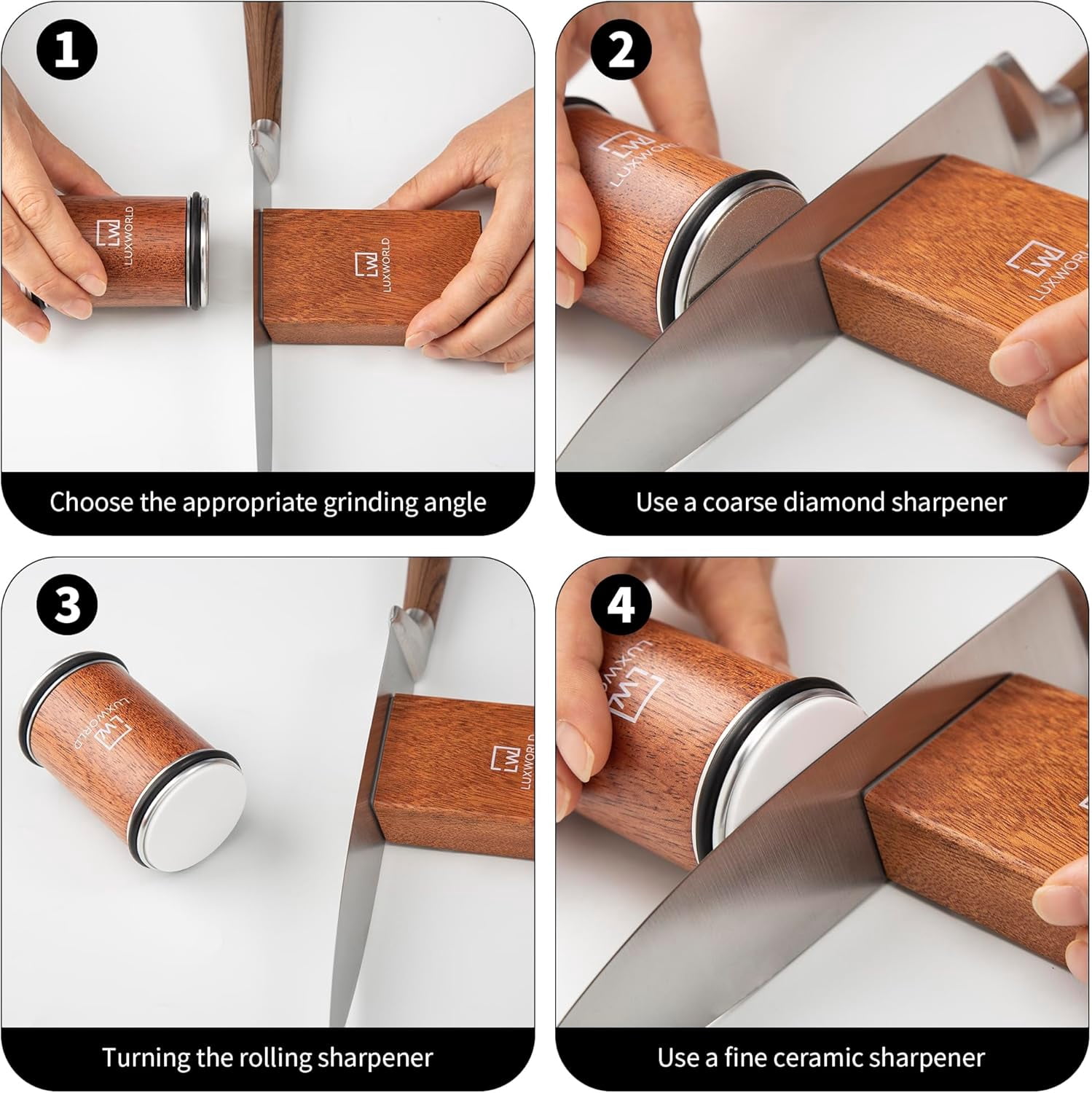 Rolling Knife Sharpener Kit | Diamond & Ceramic Disc Knife Sharpening System with Magnetic 15° & 20° Angle Guide | Manual Sharpener for Kitchen, Chef, Pocket & Japanese Knives | Gift Ready - Image 2