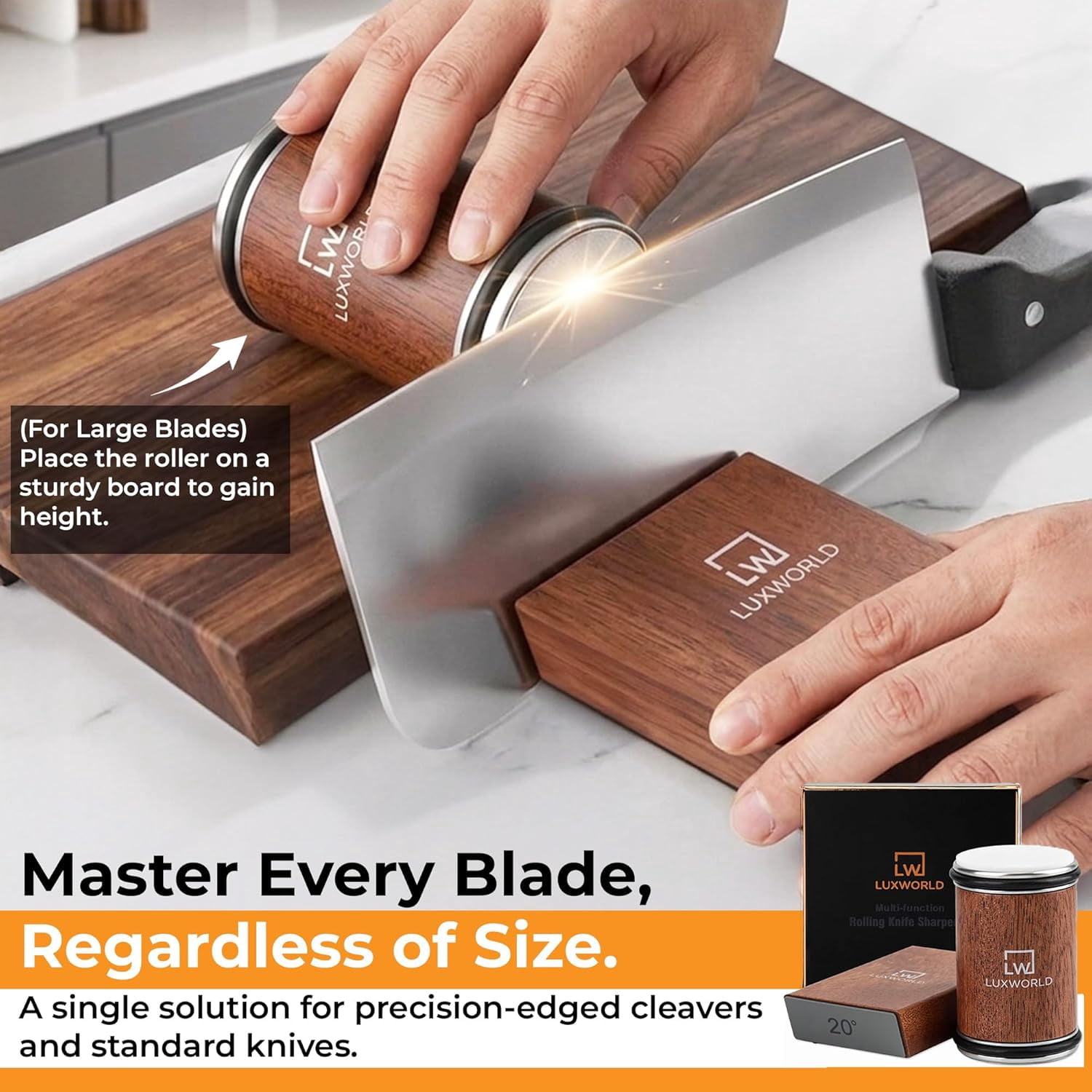 Rolling Knife Sharpener Kit | Diamond & Ceramic Disc Knife Sharpening System with Magnetic 15° & 20° Angle Guide | Manual Sharpener for Kitchen, Chef, Pocket & Japanese Knives | Gift Ready - Image 4
