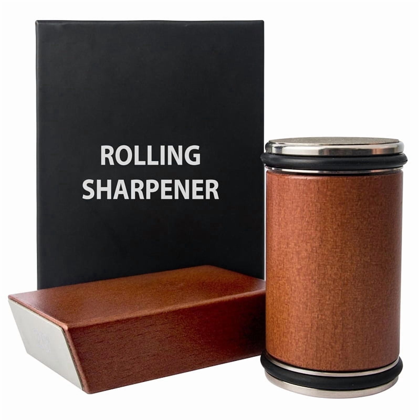 Rolling Knife Sharpener Kit, Diamond & Ceramic Sharpening for Steel, Kitchen Tool with 15 & 20 Degree Magnetic Angle (Brown)