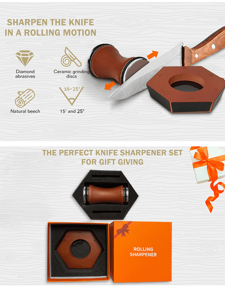 Rolling Knife Sharpener Kit, Kitchen Knife Sharpener with 15 & 25 Degree Sharpening with 2pcs Polishing Disc & 2pcs Grinding Disc for Kitchen Knives, Pocket Knives, Chef's Knives - Image 2