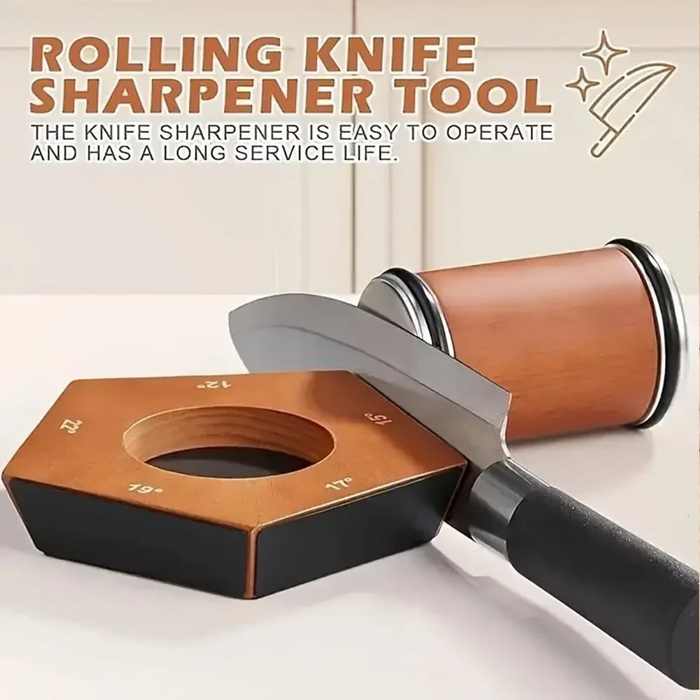 Rolling Knife Sharpener Kit – Magnetic 5-Angle Base, Diamond Grinding Discs Wooden Base, 2 Grit 1000/400 Diamond Discs,Roller Tumbler Sharpening Stone Tool - Image 2
