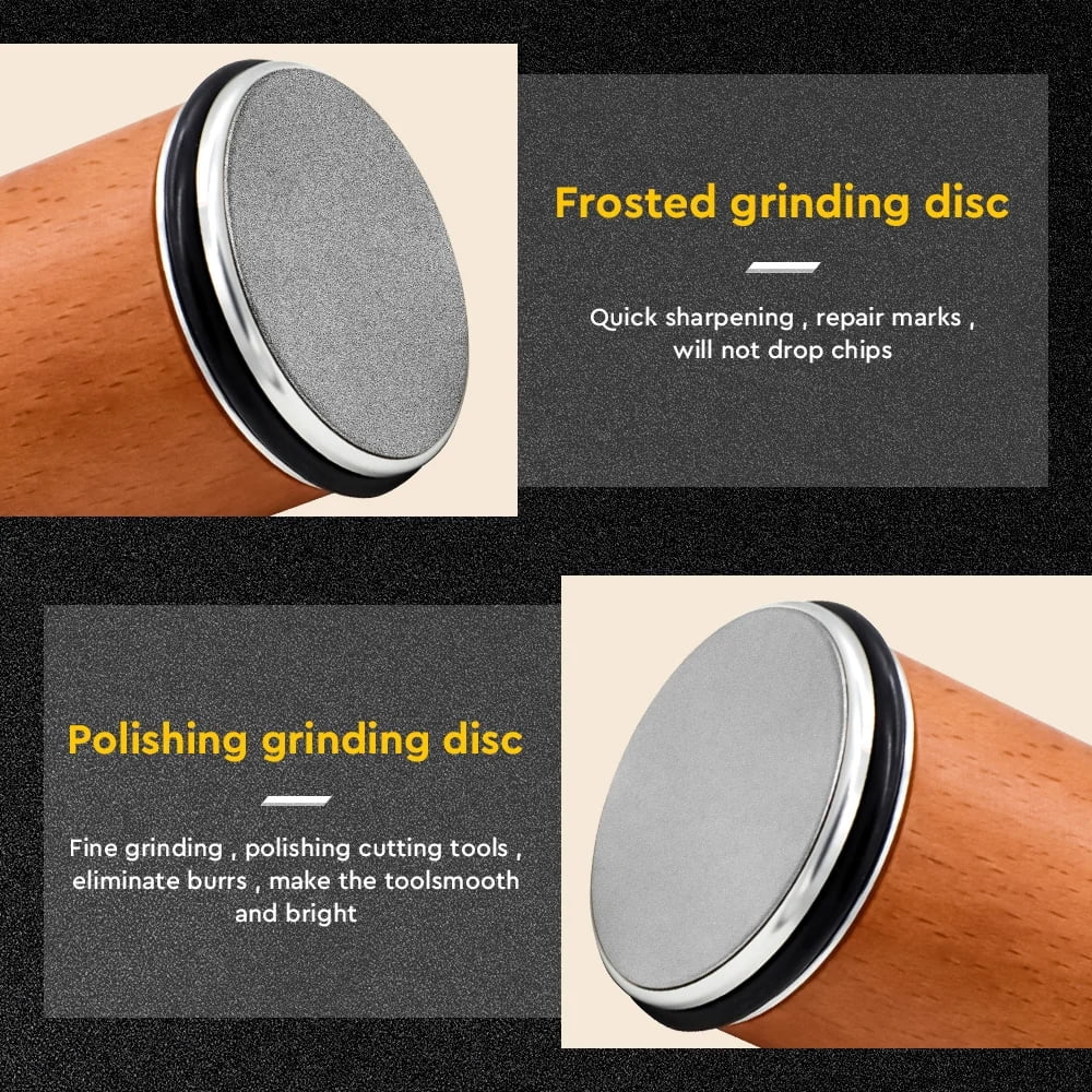 Rolling Knife Sharpener Kit – Magnetic 5-Angle Base, Diamond Grinding Discs Wooden Base, 2 Grit 1000/400 Diamond Discs,Roller Tumbler Sharpening Stone Tool - Image 4