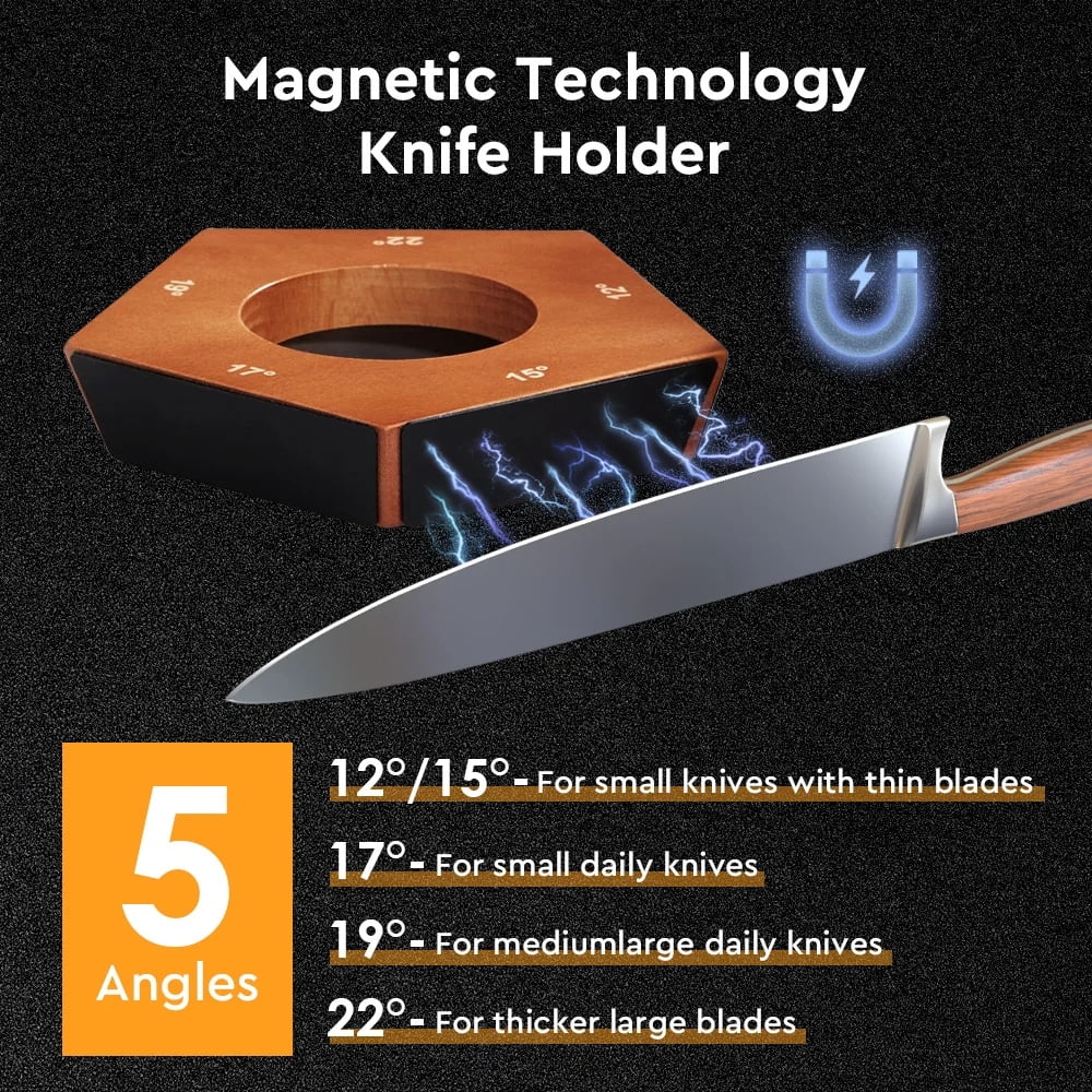 Rolling Knife Sharpener Kit – Magnetic 5-Angle Base, Diamond Grinding Discs Wooden Base, 2 Grit 1000/400 Diamond Discs,Roller Tumbler Sharpening Stone Tool - Image 3