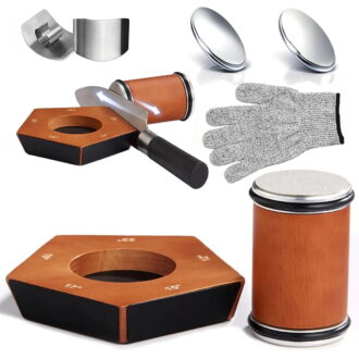 Rolling Knife Sharpener Kit – Magnetic 5-Angle Base, Diamond Grinding Discs Wooden Base, 2 Grit 1000/400 Diamond Discs,Roller Tumbler Sharpening Stone Tool