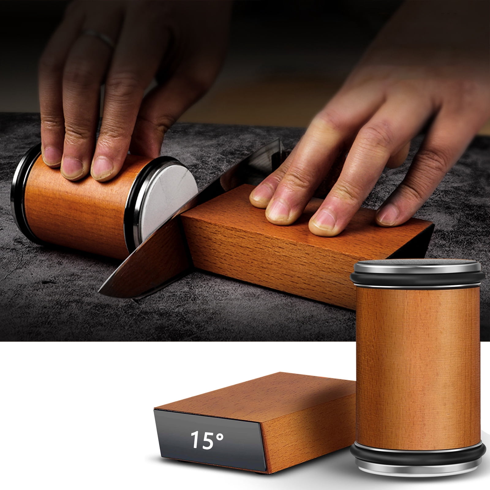 CNV Premium Roller Knife Sharpening Kit with Solid Wood Base, Effortless Handheld Sharpening Tool for Kitchen Knives - Image 3