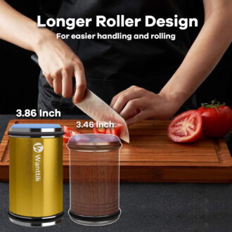 Rolling Knife Sharpener Kit, Upgraded Roller with Leather Strop for Kitchen Knives, 4-Disc Stone Sharpener 15-22 Degree Sharpening, Gold