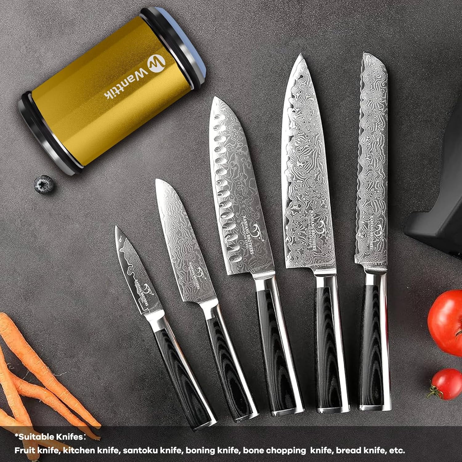 Rolling Knife Sharpener Kit, Upgraded Roller with Leather Strop for Kitchen Knives, 4-Disc Stone Sharpener 15-22 Degree Sharpening, Gold - Image 4