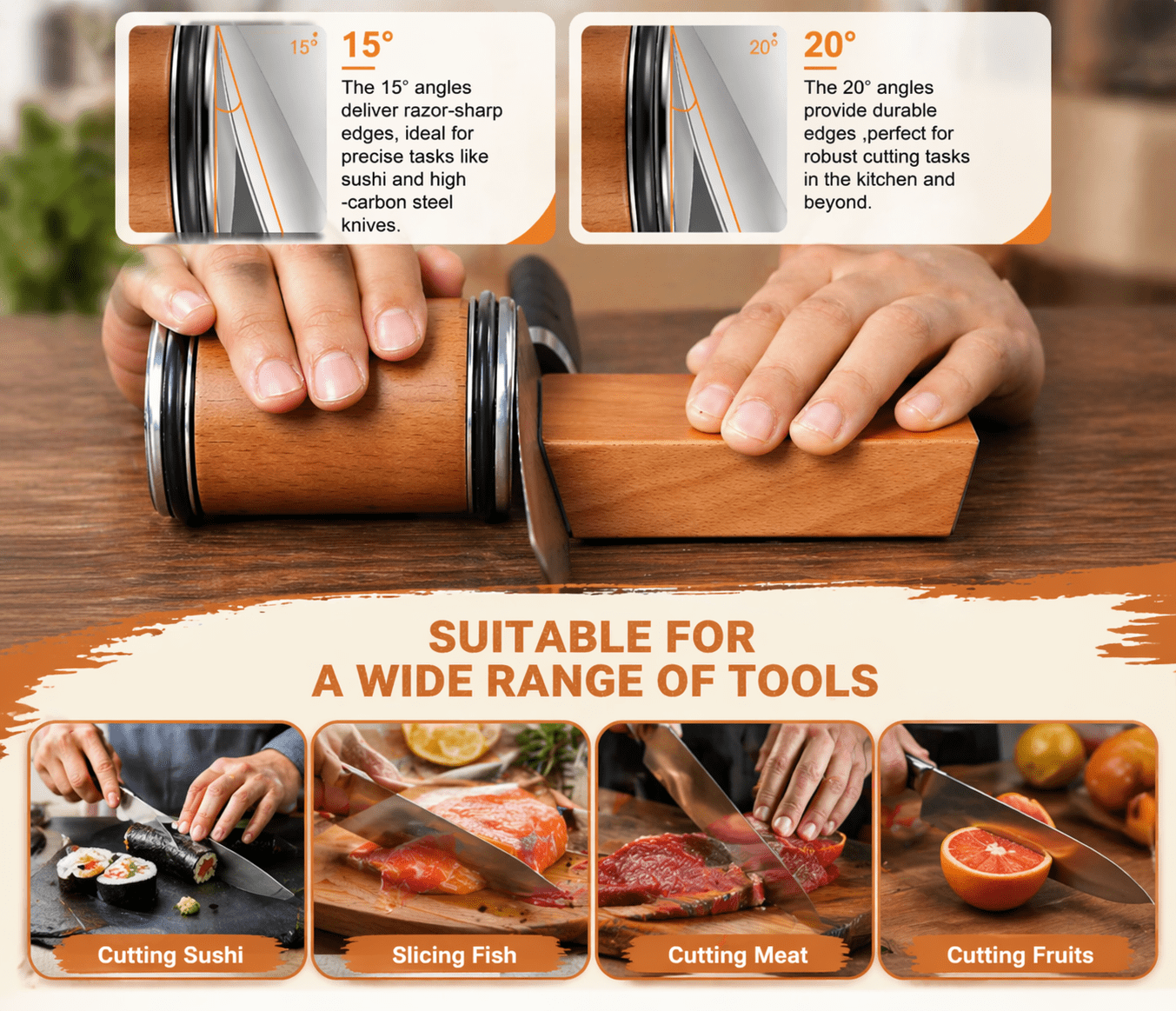 Rolling Knife Sharpener Kit with Diamonds and Ceramic for Steel of Any Hardness 15 and 20 Degree Magnetic Angle Knife Sharpeners - Image 2