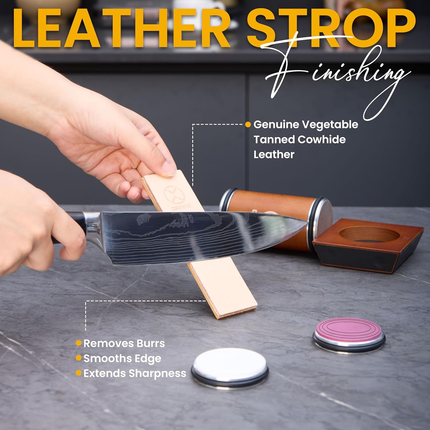Rolling Knife Sharpener Kit with Magnetic Base and Extended Wooden Roller for Professional Sharpening - Image 4
