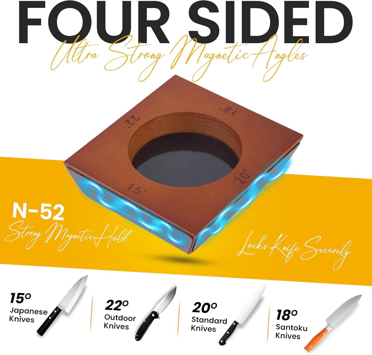 Rolling Knife Sharpener Kit with Magnetic Base and Extended Wooden Roller for Professional Sharpening