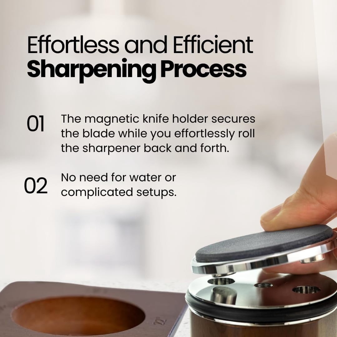 Rolling Knife Sharpener Kit with Magnetic Holder – Manual Sharpeners for Kitchen Knives, & Corundum Discs, 15 ° -22 ° Angles - Image 2