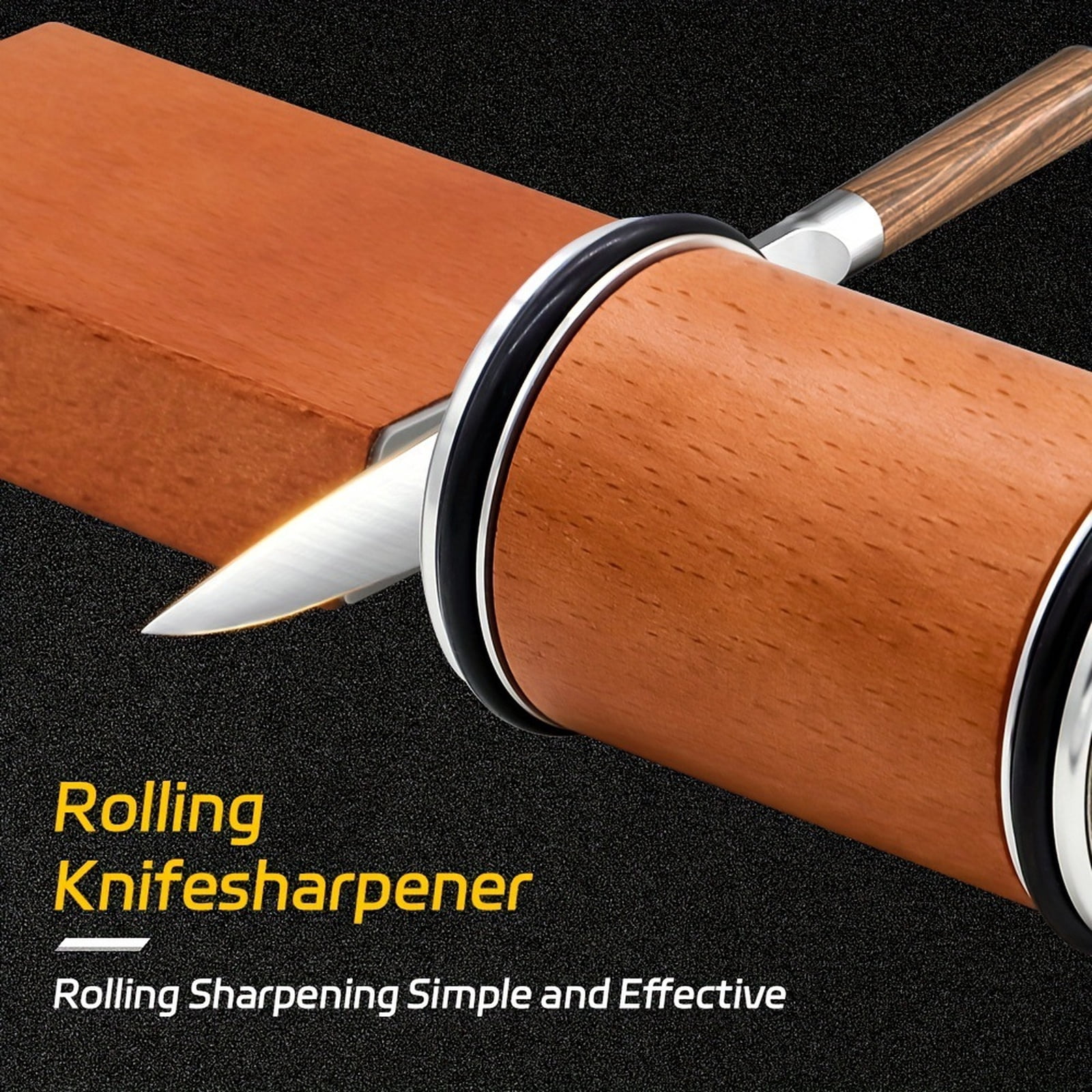 Rolling Knife Sharpener Professional Precision Sharpening System Aluminum Alloy and Emery Whetstone Wood Color Heavy Duty Kitchen Honing Tool - Image 2