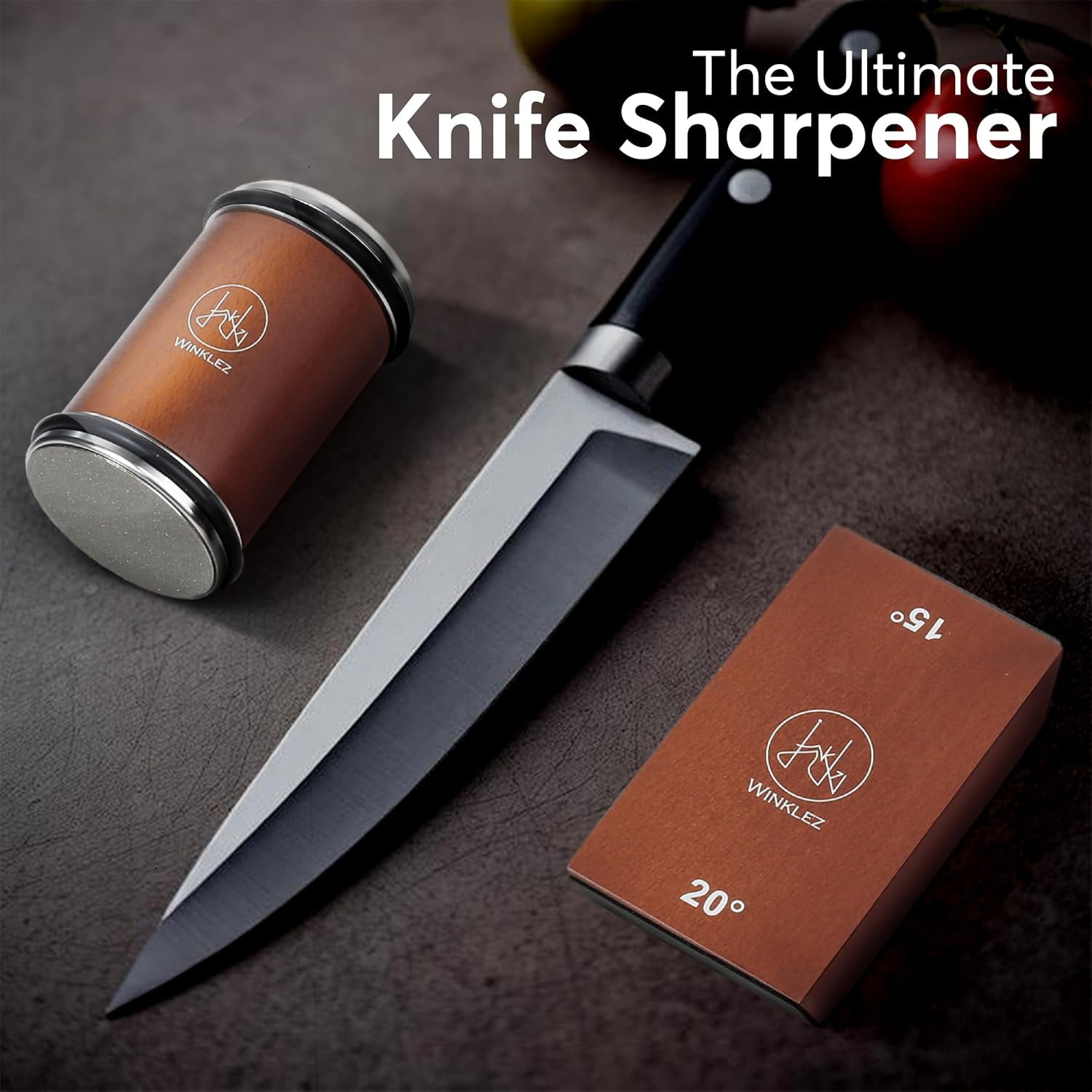 Rolling Knife Sharpener with Diamond and Ceramic Discs, Kitchen 15° & 20° Magnetic Angles, Strong Sharpening Kit (Brown) - Image 3