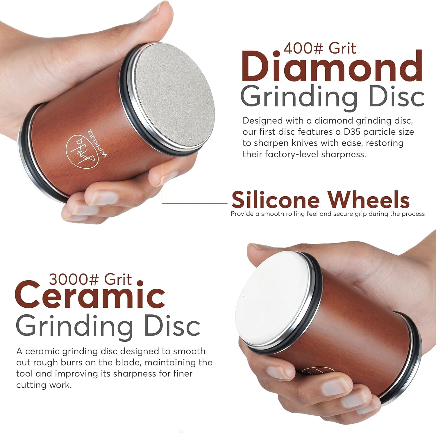 Rolling Knife Sharpener with Diamond and Ceramic Discs, Kitchen 15° & 20° Magnetic Angles, Strong Sharpening Kit (Brown) - Image 5