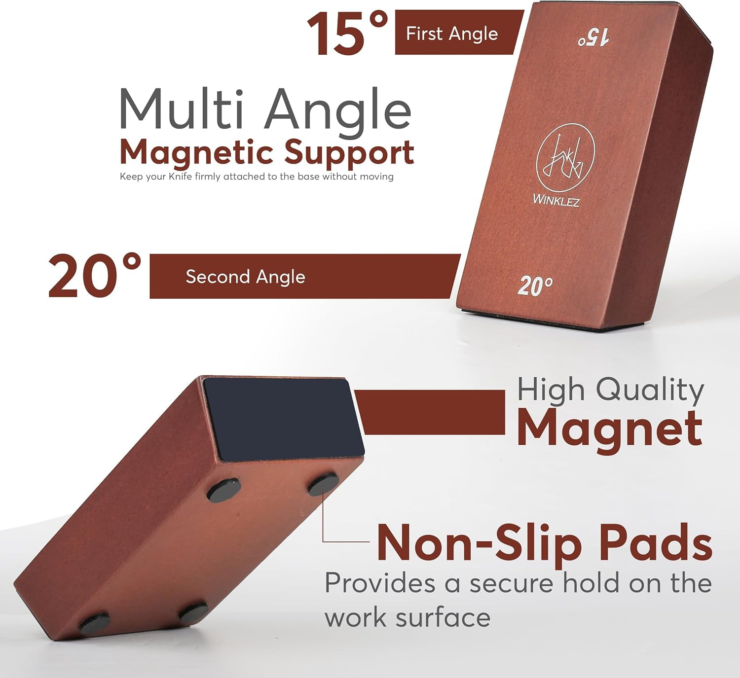 Rolling Knife Sharpener with Diamond and Ceramic Discs, Kitchen 15° & 20° Magnetic Angles, Strong Sharpening Kit (Brown) - Image 4