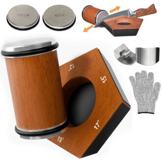 Rolling Tumbler Knife Sharpener Kit #1000/#400 Diamond Roller Sharpening Stone with 5-Angle Magnetic Holder, Effortless KItchen Sharpening System with Finger Guard and Glove