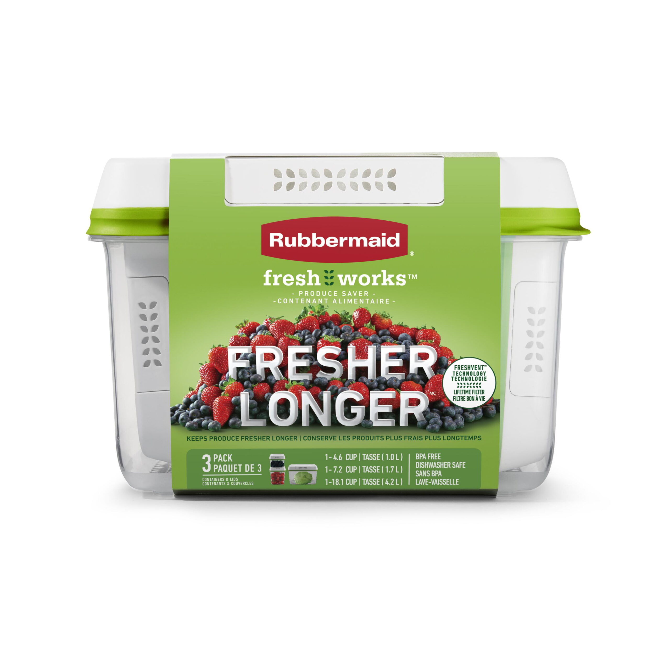 Rubbermaid FreshWorks Produce Saver, Medium and Large Produce Plastic Storage Containers, 6-Piece Set - Image 3