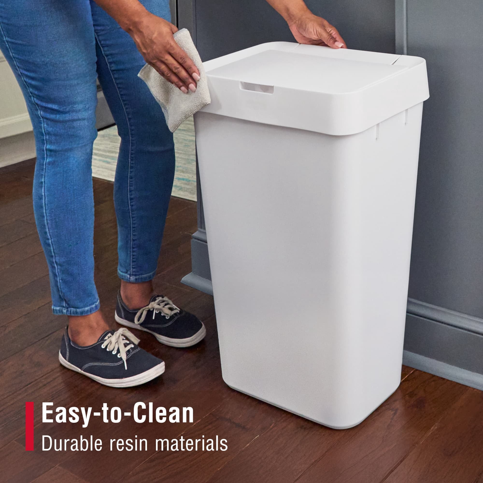 Rubbermaid Kitchen Trash Can, 12.2 Gallon Plastic Touch Top Garbage Bin, White - Image 2