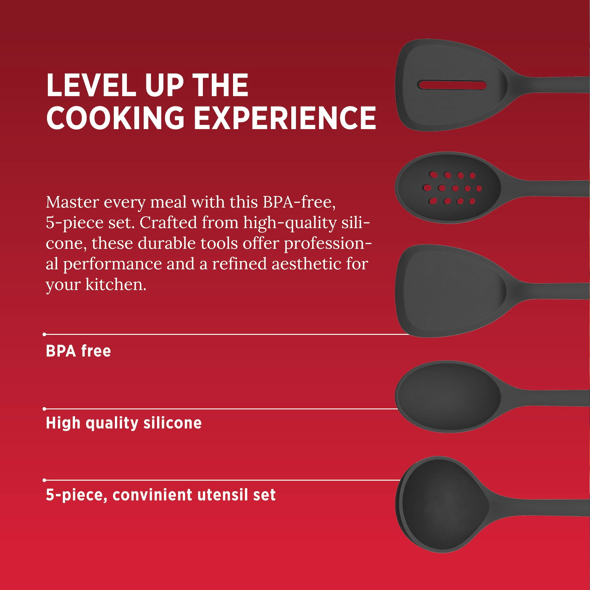 Rubbermaid Silicone Kitchen Utensils Set, Heat-Resistant and BPA-Free Cooking Utensils (5 Pieces), Black - Image 5