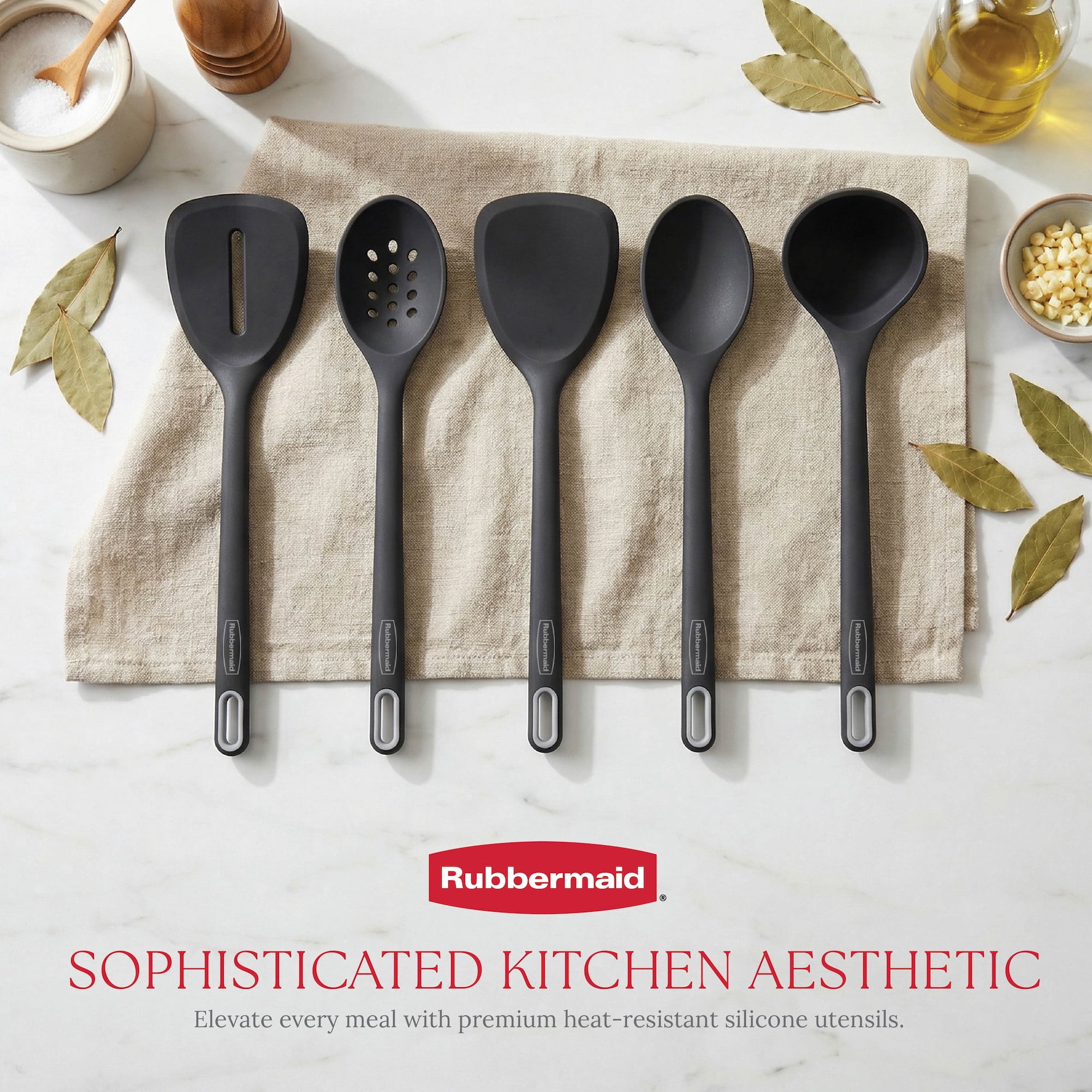 Rubbermaid Silicone Kitchen Utensils Set, Heat-Resistant and BPA-Free Cooking Utensils (5 Pieces), Black - Image 4