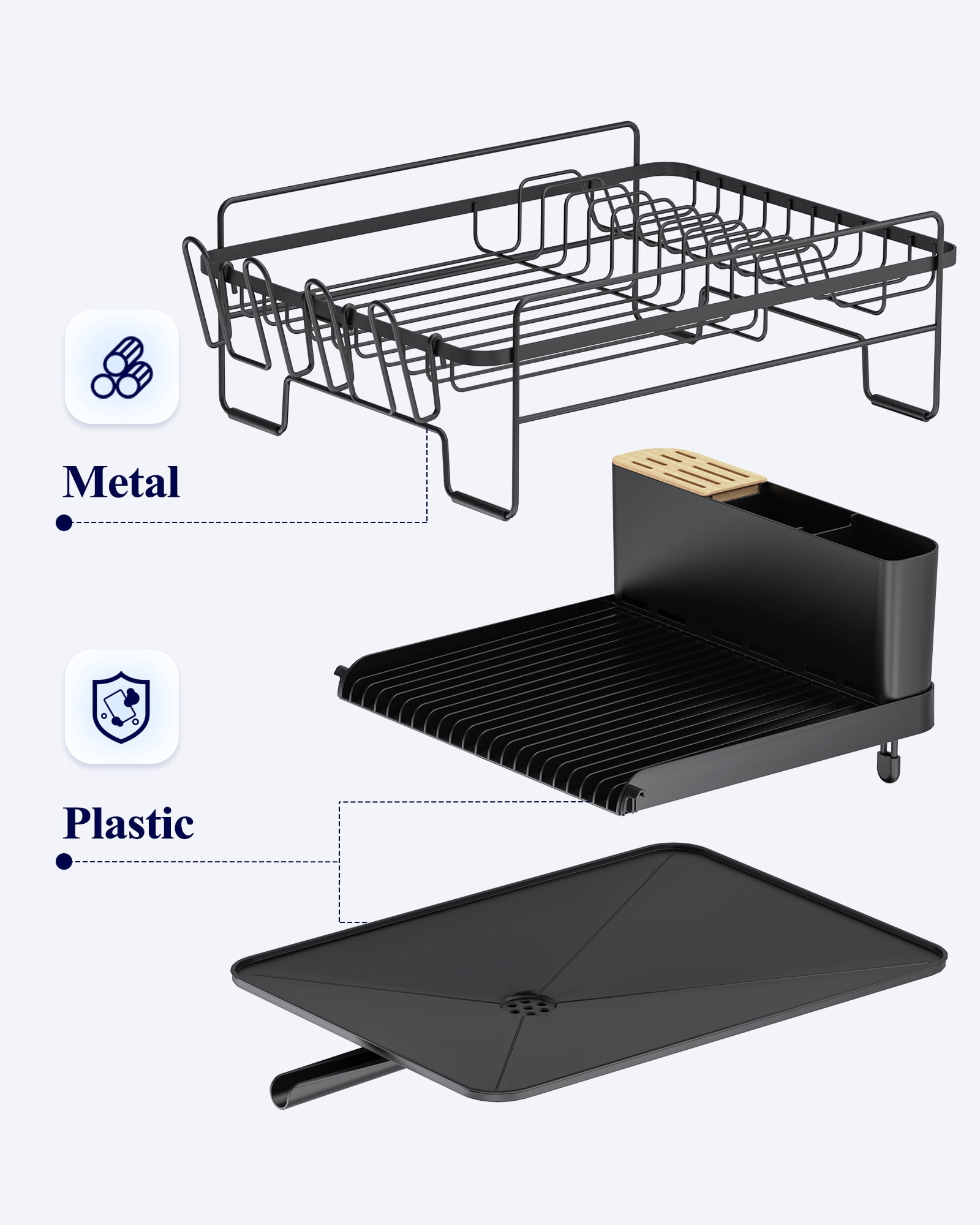 Sakugi Dish Drying Rack, Extendable Dish Drainer, Anti-Rust Dish Rack for Kitchen Counter, 26.2" x 12.9" x 7.2", Black - Image 2