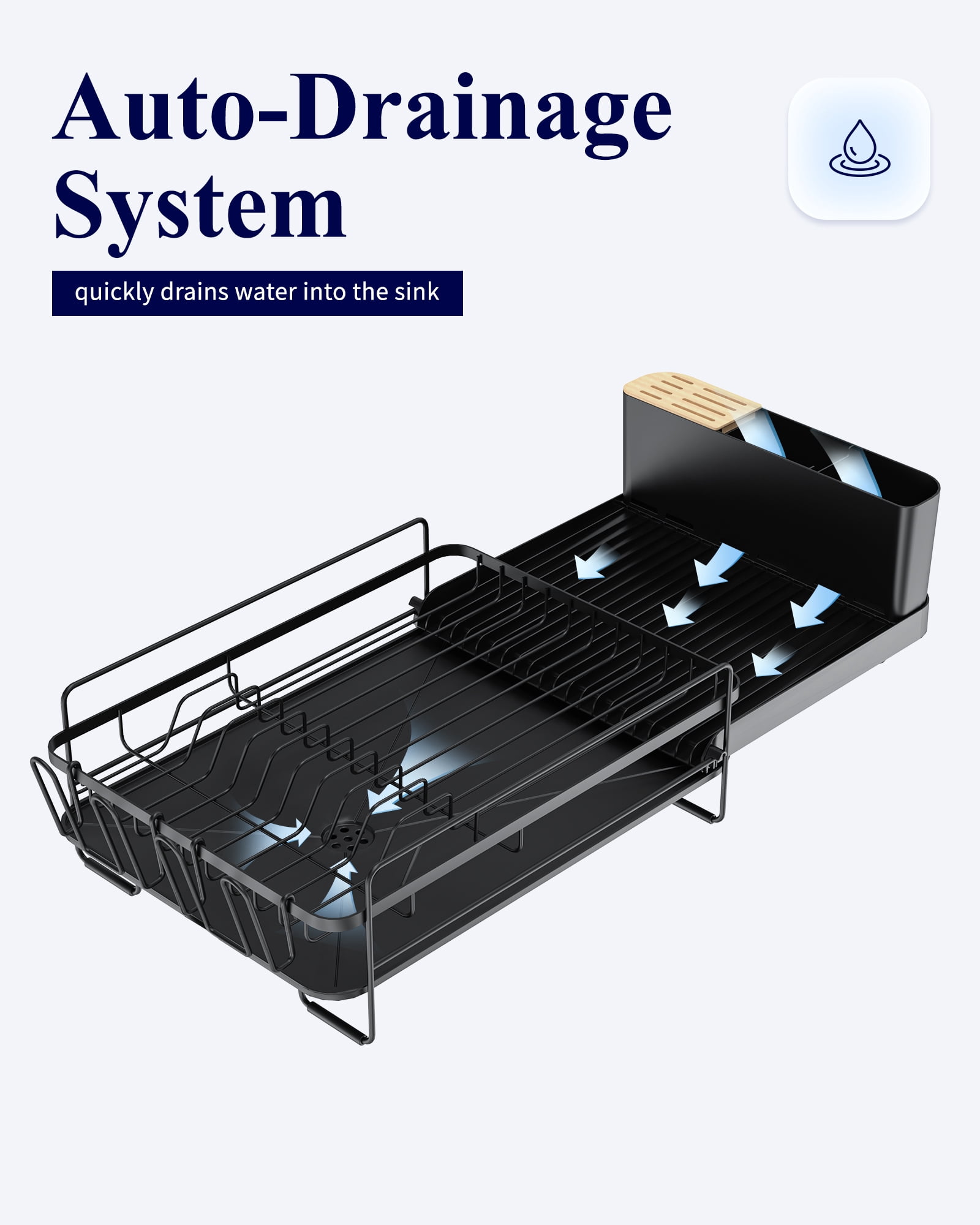 Sakugi Dish Drying Rack, Extendable Dish Drainer, Anti-Rust Dish Rack for Kitchen Counter, 26.2" x 12.9" x 7.2", Black - Image 3