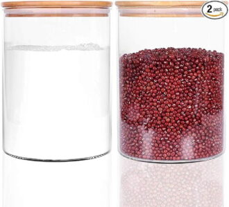 Set of 2 Large Glass Food Storage jar, 100 FL OZ (3000ml) Glass Flour Canister with Airtight Bamboo Lids for Kitchen Corner, BPA-Free Rice Container