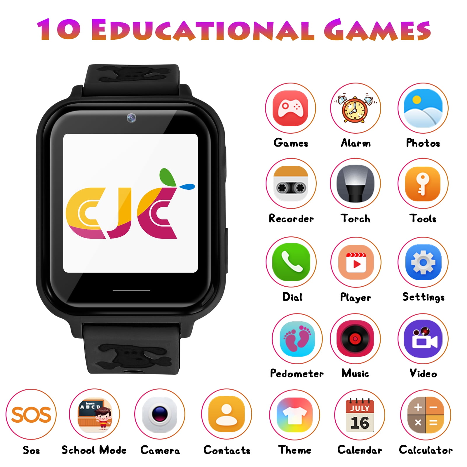 SHANNA Kids Smart Watch 39 mm Black Aluminum Alloy with Black Band - Image 2