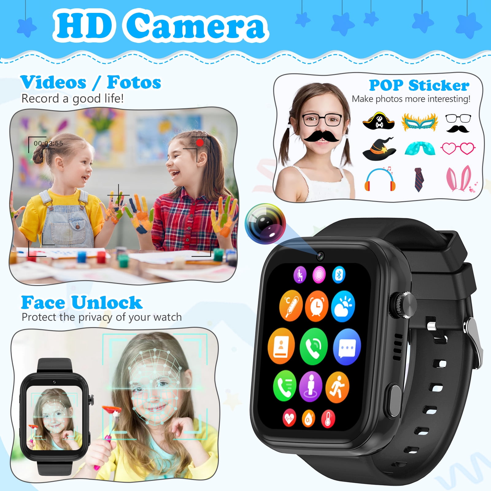 SHANNA Smart Watch for Kids with GPS 4G HD Touchscreen Watch with Phone GPS Tracker Real-Time Location SOS Video Call Voice Chat Camera for Boys Girls Gift, Black - Image 5