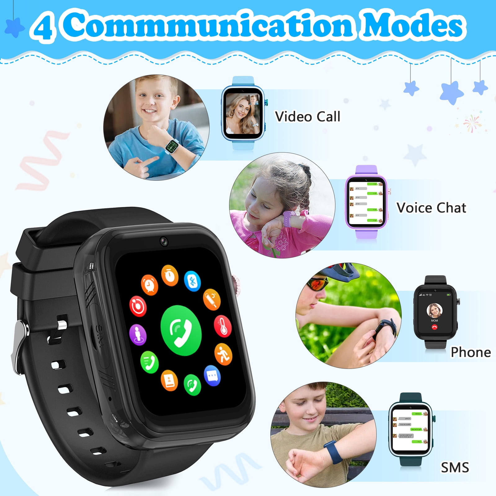 SHANNA Smart Watch for Kids with GPS 4G HD Touchscreen Watch with Phone GPS Tracker Real-Time Location SOS Video Call Voice Chat Camera for Boys Girls Gift, Black - Image 2