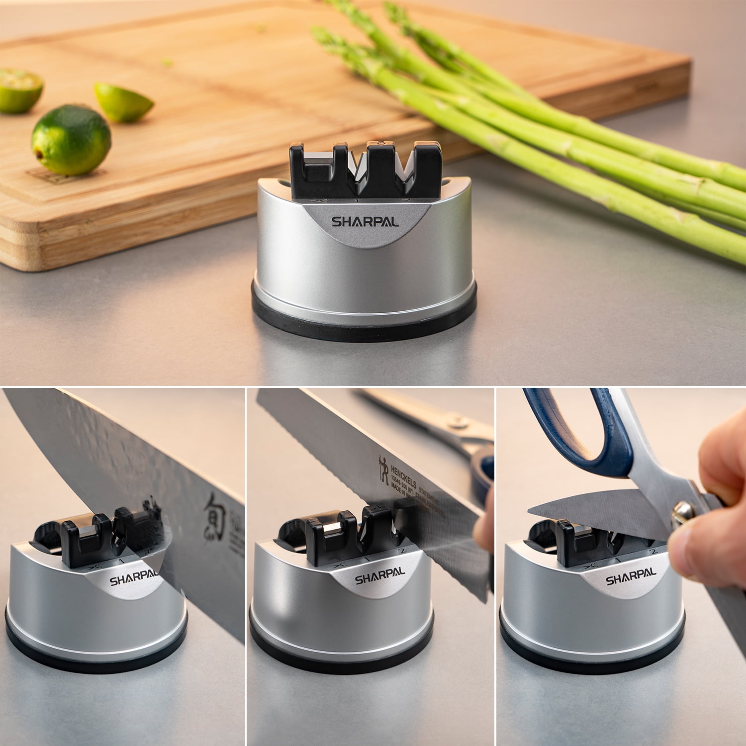 SHARPAL 191H Pocket Knife & Scissors Sharpener, Kitchen Chef Sharpening Tool for Straight and Serrated Knives – Compact Suction Cup Design - Image 3