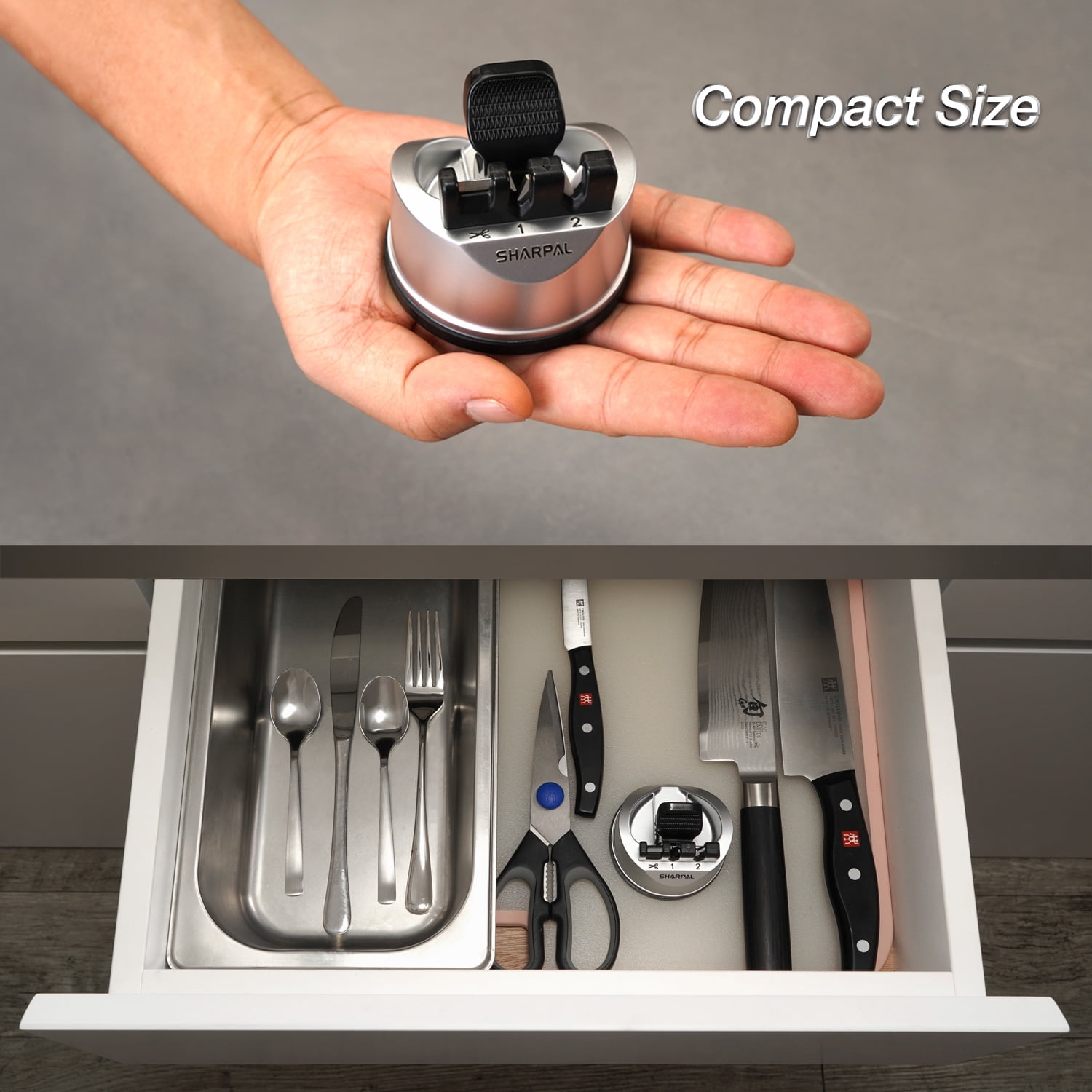 SHARPAL 191H Pocket Knife & Scissors Sharpener, Kitchen Chef Sharpening Tool for Straight and Serrated Knives – Compact Suction Cup Design - Image 2
