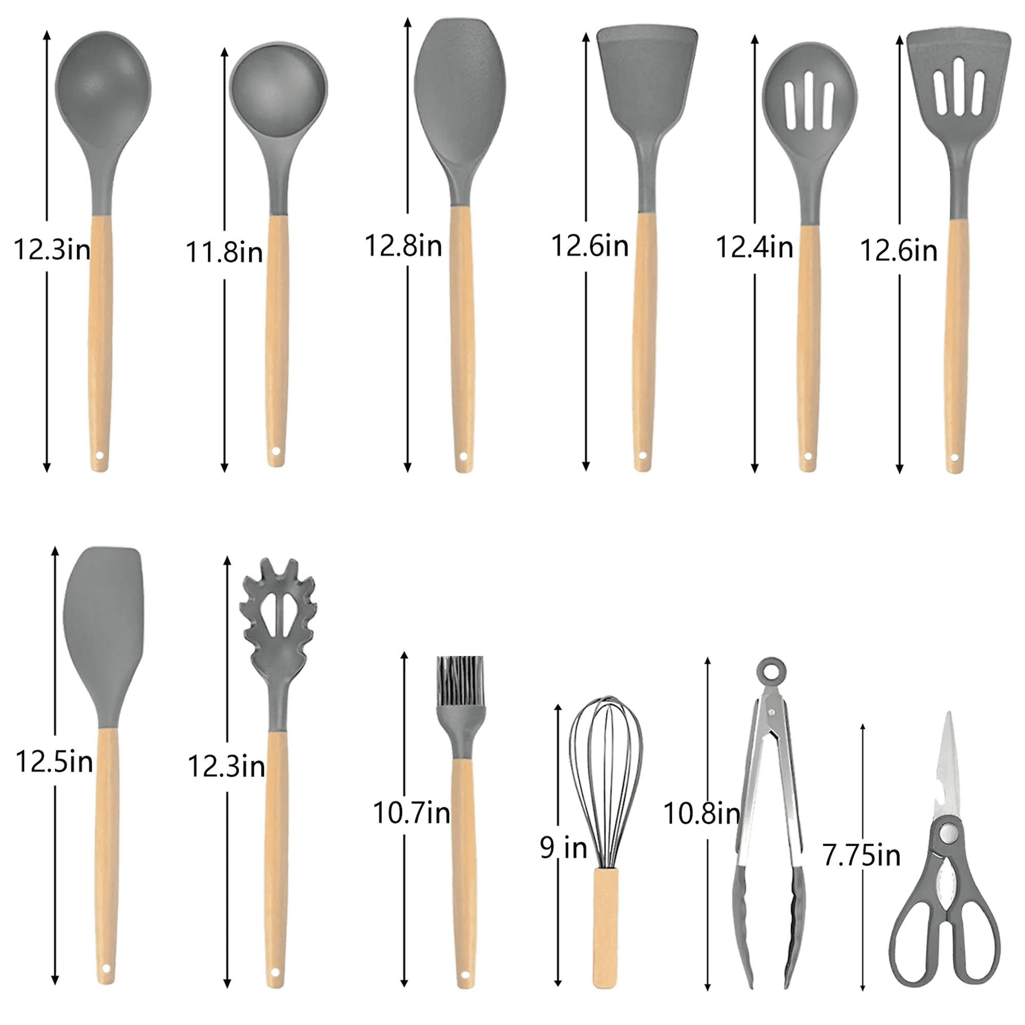 Silicone Cooking Utensils Set, 19Pcs Non-Stick Heat Resistant Kitchen Utensils Spatula Set with Stainless Steel Chef's Knife Set, Cooking, Mixing, Best Kitchen Gadgets Tools with Holder (Grey) - Image 4