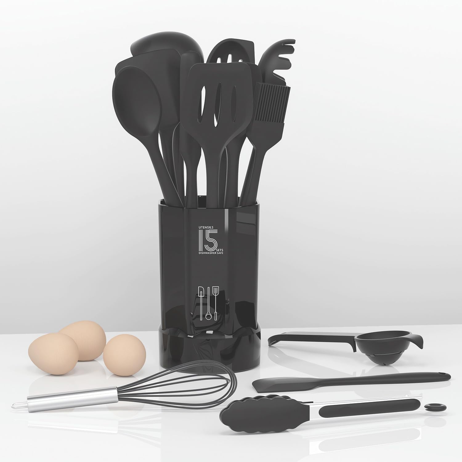 Silicone Cooking Utensils Set - 446°F Heat Resistant Kitchen Utensils,Turner Tongs,Spatula,Spoon,Brush,Whisk,Kitchen Utensil Gadgets Tools Set for Nonstick Cookware,Dishwasher Safe (BPA Free) - Image 2