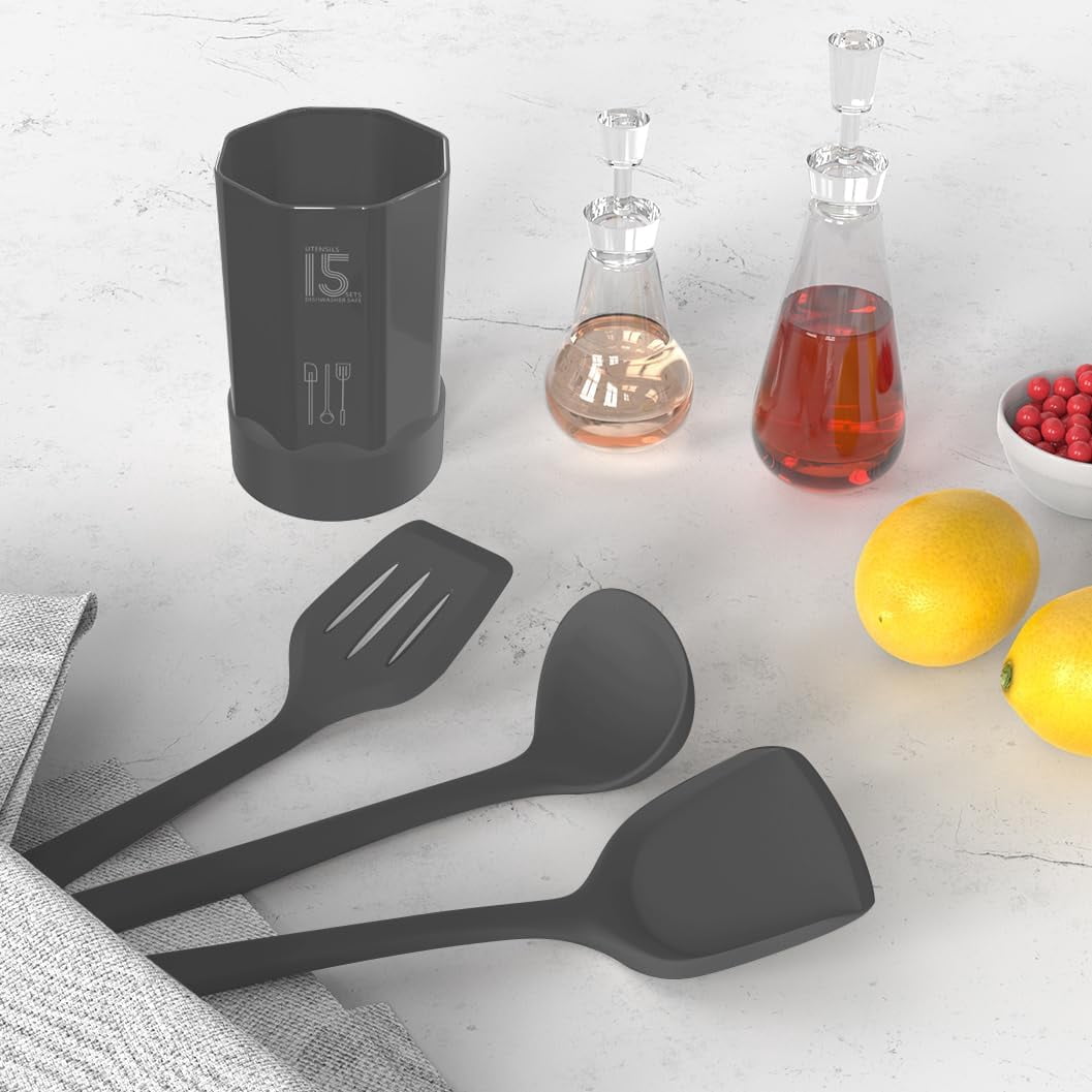 Silicone Cooking Utensils Set - 446°F Heat Resistant Kitchen Utensils,Turner Tongs,Spatula,Spoon,Brush,Whisk,Kitchen Utensil Gadgets Tools Set for Nonstick Cookware,Dishwasher Safe (BPA Free) - Image 3