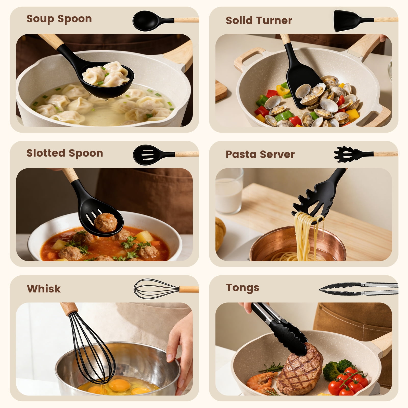 Silicone Cooking Utensils Set, Kitchen Utensils Set 38 Pcs for Cooking, Nonstick Kitchen Utensils Cookware Set Spatula Set, Black - Image 4