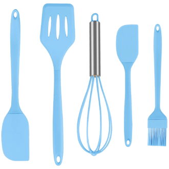 Silicone Cooking Utensils Sets,AILKIN 5-Piece Kitchen Utensil Set 600°F Heat Resistant Non-stick Rubber Cookware Kitchen Silicone Cooking Utensils with Spatulas,Whisk,BPA Free,Blue