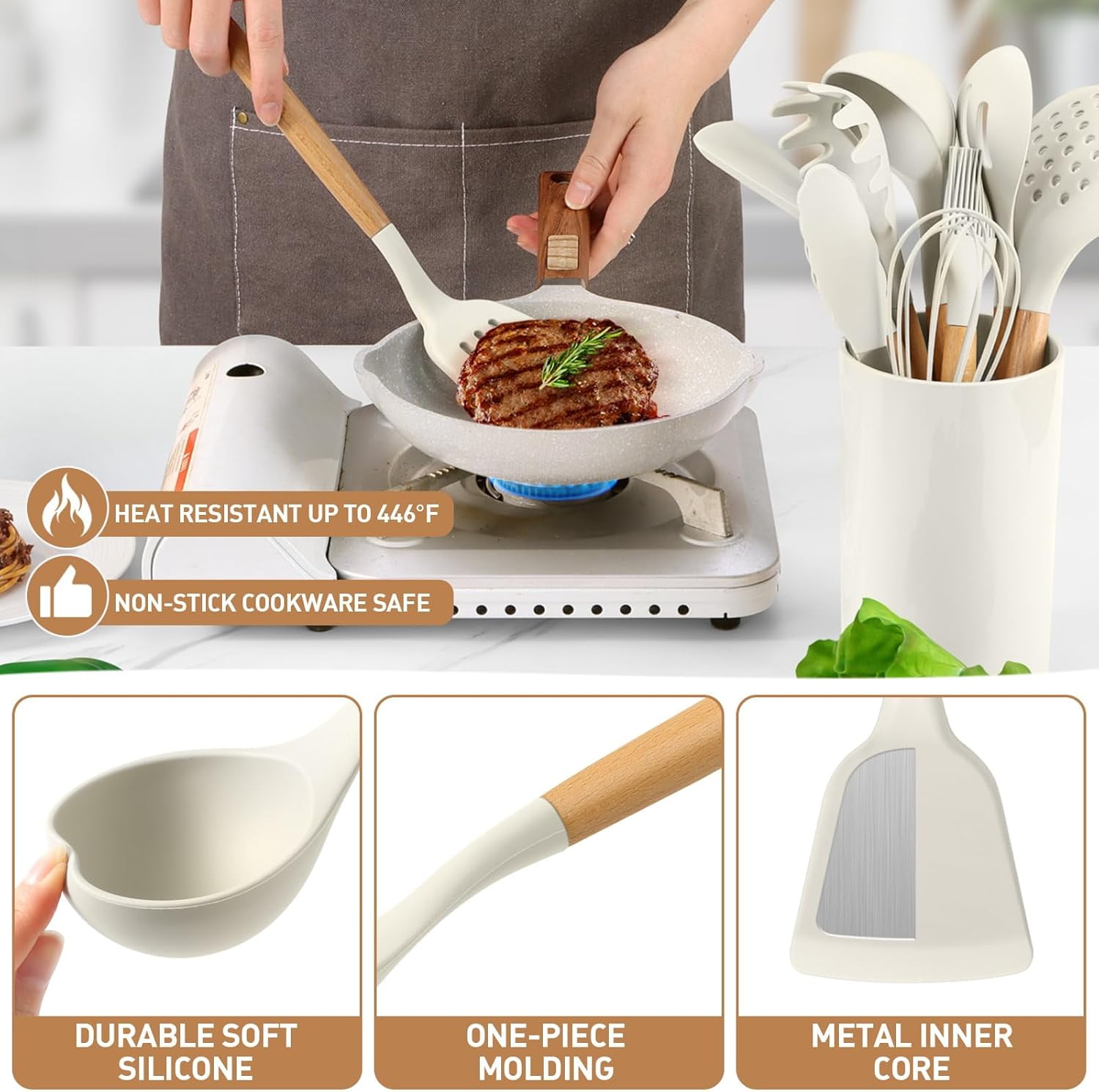 Silicone Kitchen Utensil Set, 12PCS Heat Resistant Kitchen Gadgets and Tools - Image 4