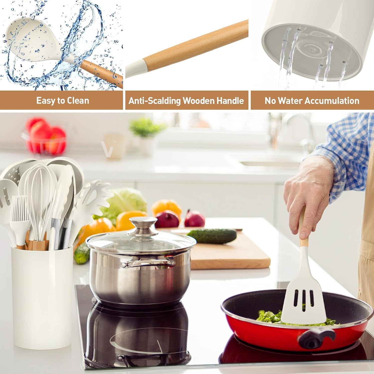 Silicone Kitchen Utensil Set, 12PCS Heat Resistant Kitchen Gadgets and Tools - Image 3