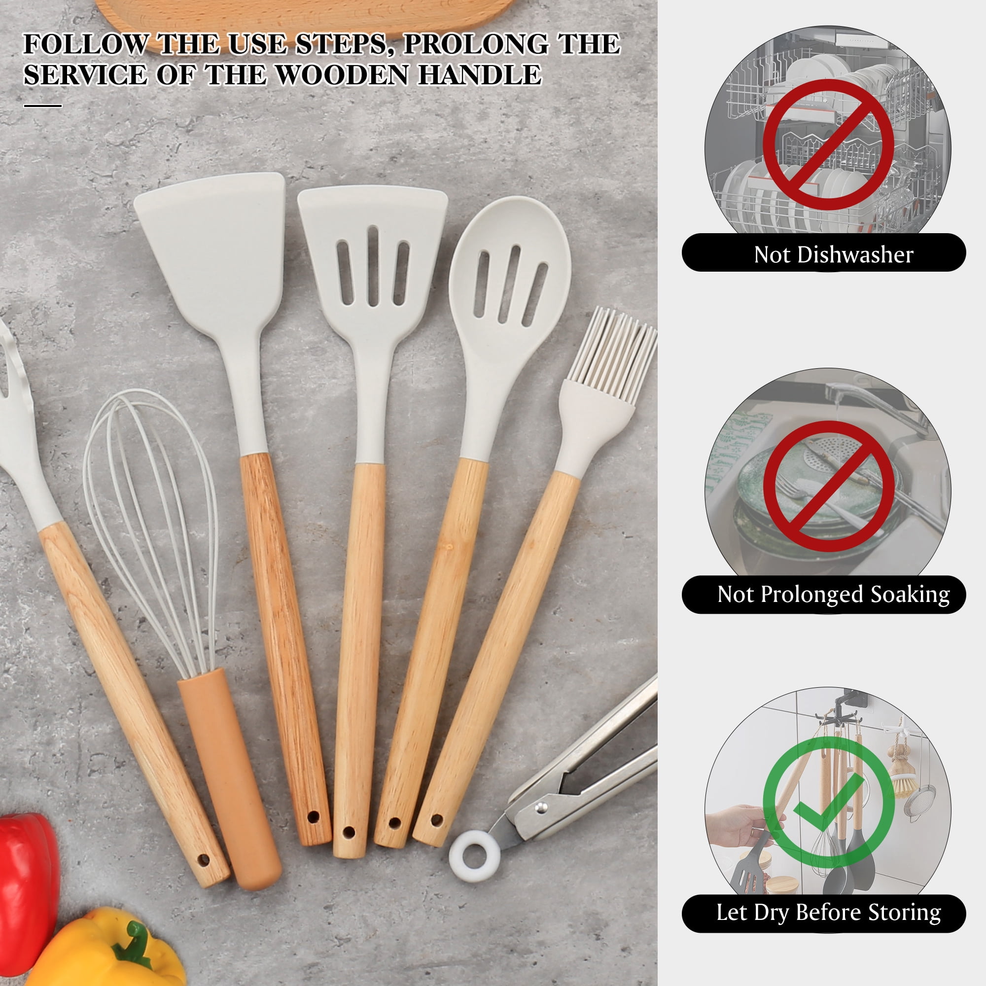 Silicone Kitchenware Set, 44-Piece Non-Stick Cooking Utensils Kitchen Set, Non-Stick 446°F/230°C Heat-Resistant Cookware (white) - Image 5