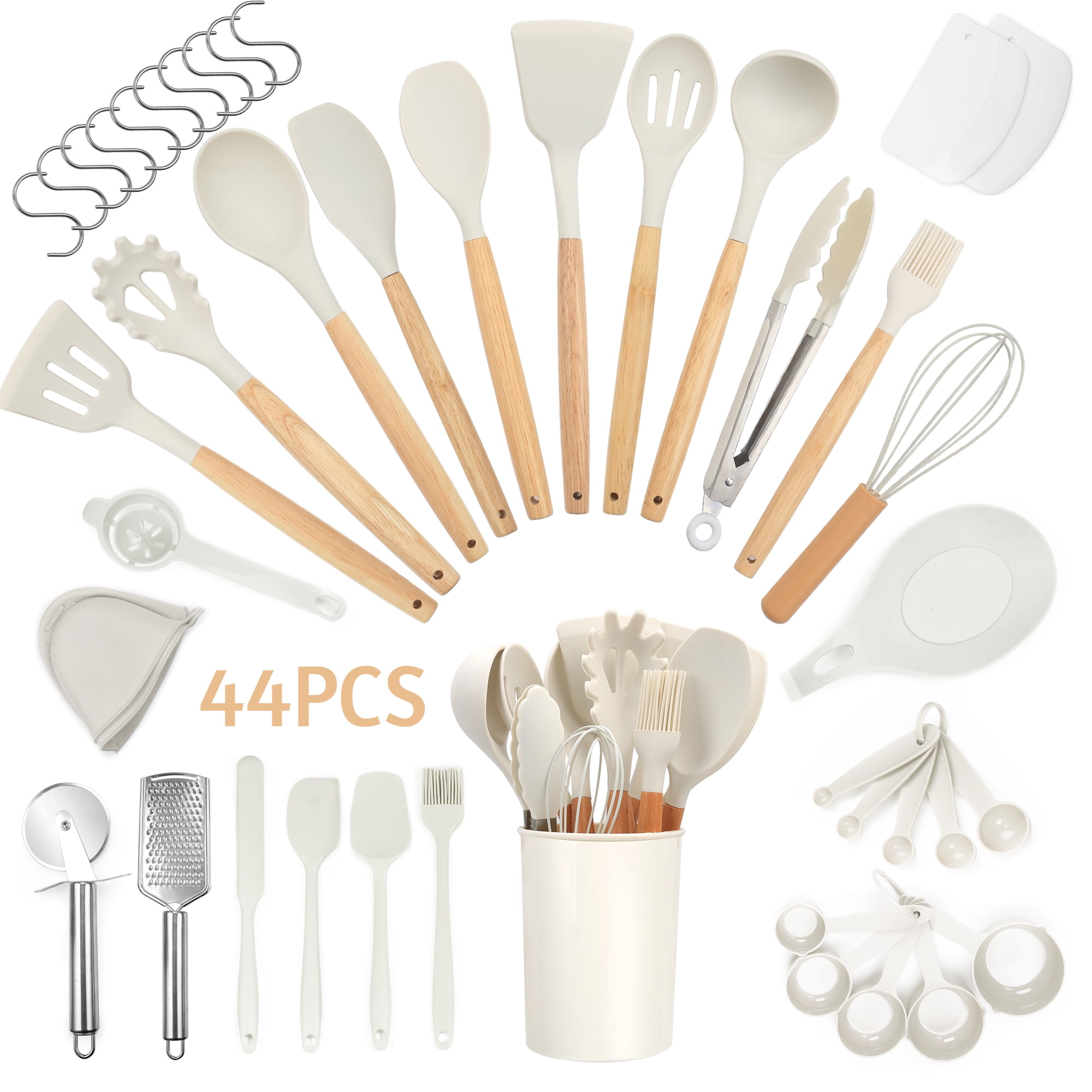Silicone Kitchenware Set, 44-Piece Non-Stick Cooking Utensils Kitchen Set, Non-Stick 446°F/230°C Heat-Resistant Cookware (white)