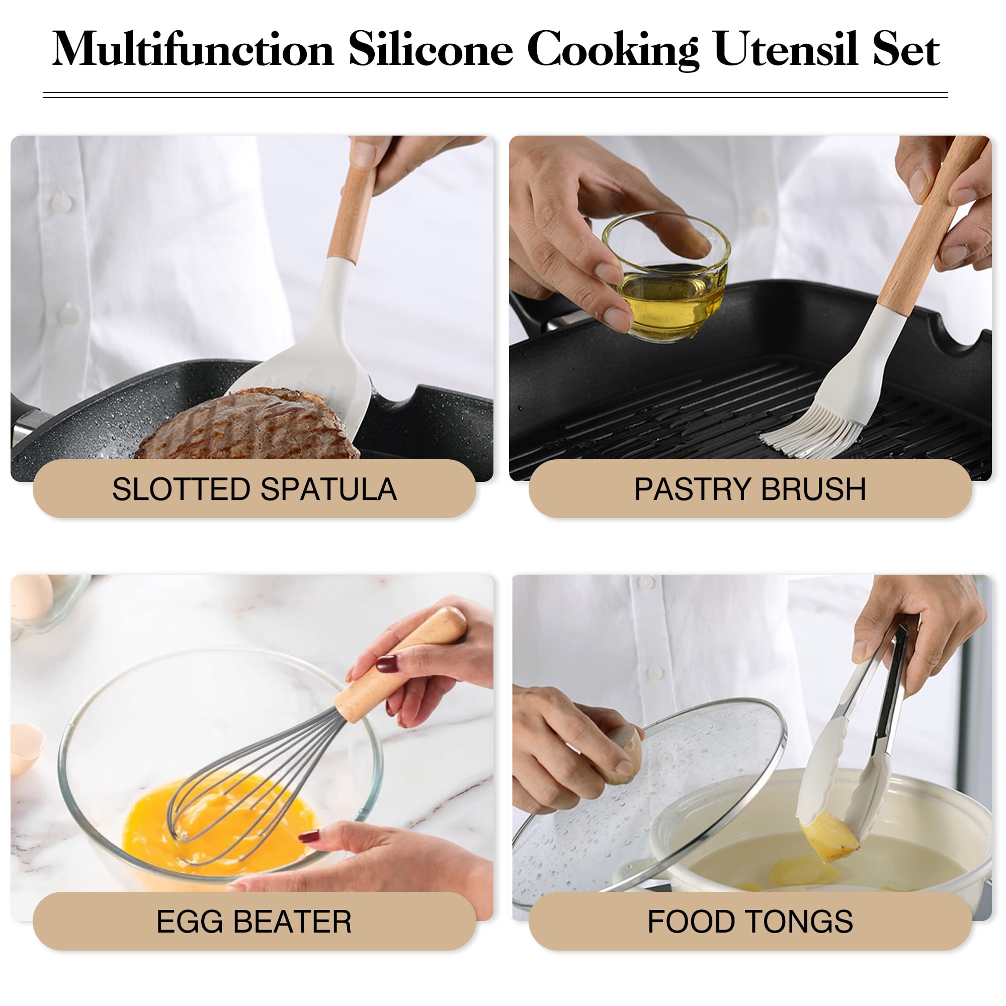 Silicone Kitchenware Set, 44-Piece Non-Stick Cooking Utensils Kitchen Set, Non-Stick 446°F/230°C Heat-Resistant Cookware (white) - Image 3