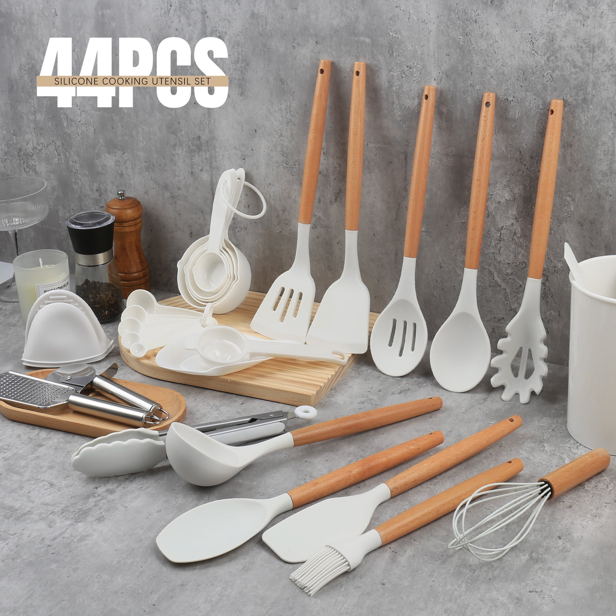 Silicone Kitchenware Set, 44-Piece Non-Stick Cooking Utensils Kitchen Set, Non-Stick 446°F/230°C Heat-Resistant Cookware (white) - Image 4