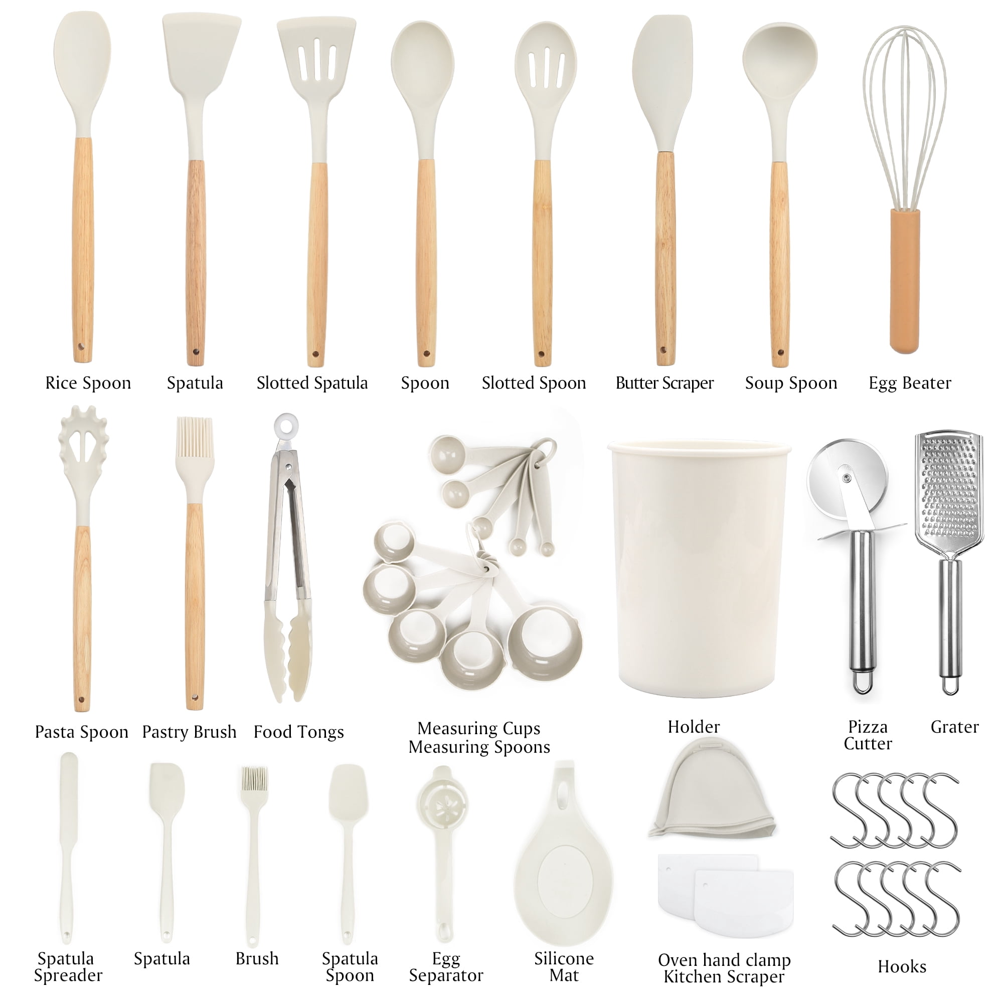 Silicone Kitchenware Set, 44-Piece Non-Stick Cooking Utensils Kitchen Set, Non-Stick 446°F/230°C Heat-Resistant Cookware (white) - Image 2
