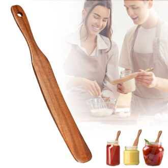 1 Pc 11.02" Spurtle for Sourdough Starter, Spreading, Cooking, Mixing, Reaching Bottom of Jar, Kitchen Utensils, Kitchen Tools Wooden Kitchen Utensils for NonStick Cookware, Brown