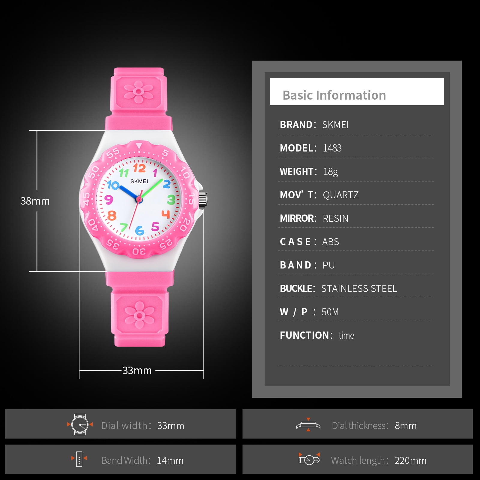SKMEI Digital Watch, Waterproof Sport Watch , Birthday Gifts for 7-10-12-Year-Old, Pink - Image 4
