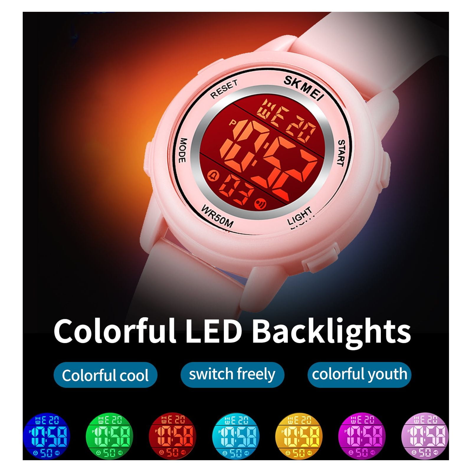 SKMEI Kids Digital Watch, 50M Waterproof Sport Watch for Kids Girls Boys, Multifunction Luminous Watches Birthday for Children 5-7-10-12-Year-Old, Pink - Image 3