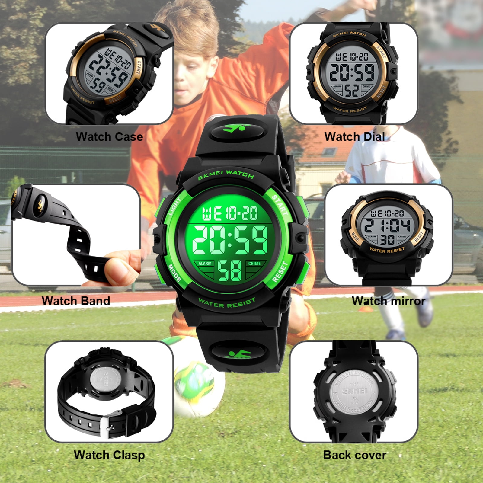SKMEI Watch, Digital Sport Waterproof LED Watch with Alarm Stopwatch for Ages 5-7-10-12, PU Strap - Image 5
